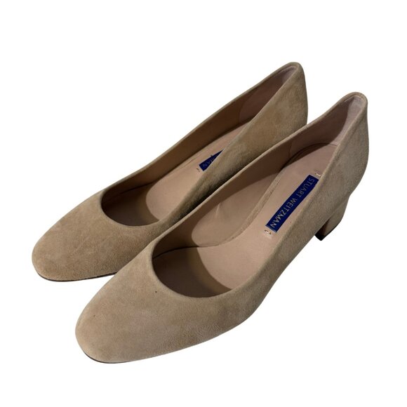 Stuart Weitzman Beige Suede Block Pumps 5 - Picture 2 of 4